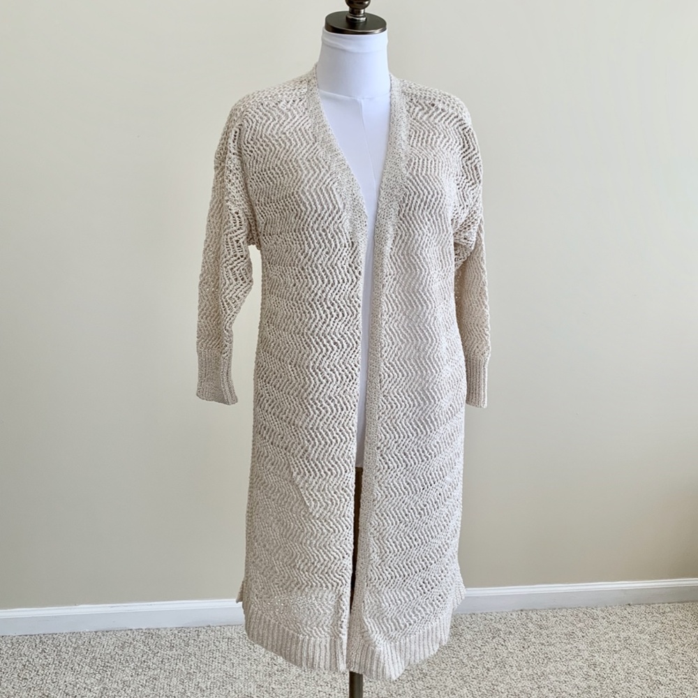 NWOT TAHARI Long Open-Front Cardigan in Cream, XL